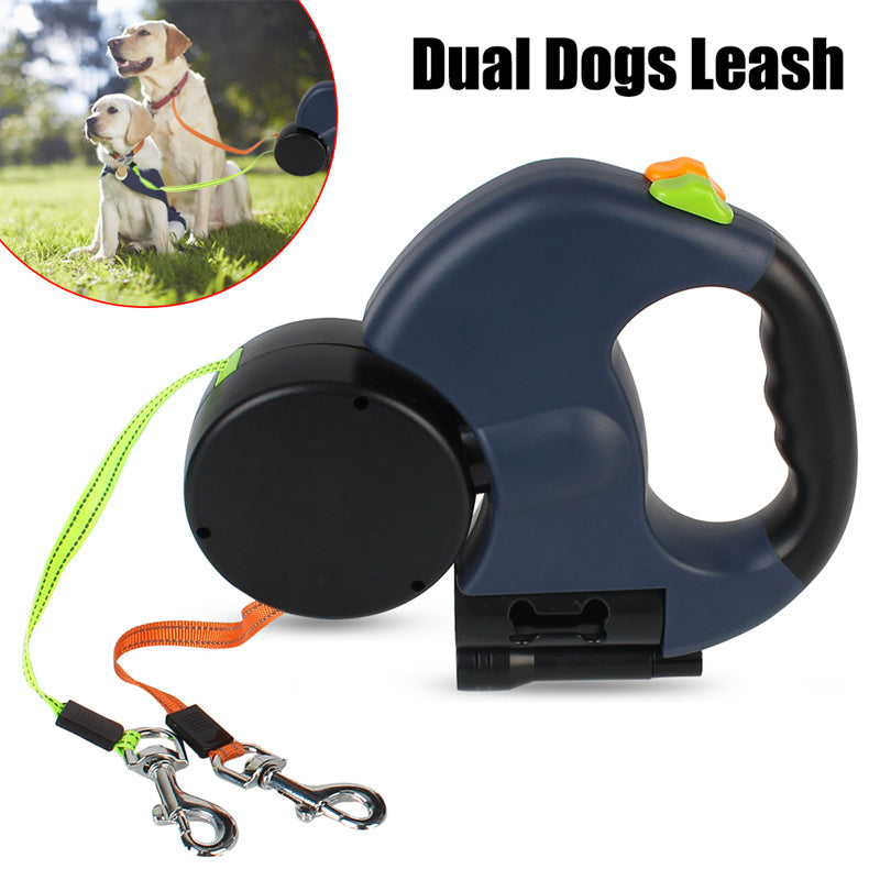 Reflective Retractable Dual Dog Leash with Lights - 360° Swivel for Small Dogs