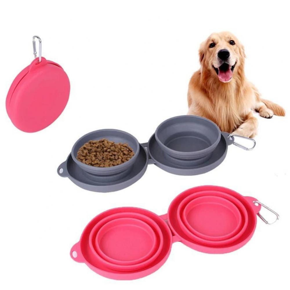 Rubber Foldable Double Bowl Pet Feeding Bowl