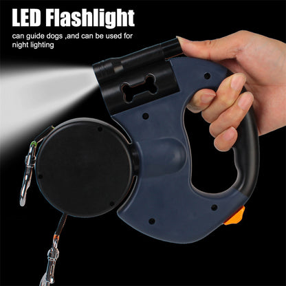 Reflective Retractable Dual Dog Leash with Lights - 360° Swivel for Small Dogs