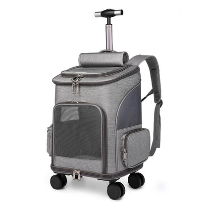 Portable Folding Pet Backpack with Wheels - Travel Cat and Dog Carrier