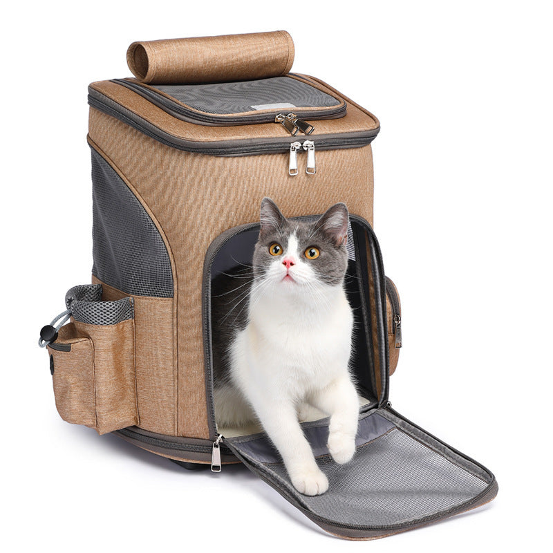 Portable Folding Pet Backpack with Wheels - Travel Cat and Dog Carrier