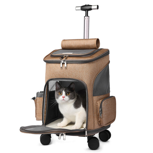 Portable Folding Pet Backpack with Wheels - Travel Cat and Dog Carrier