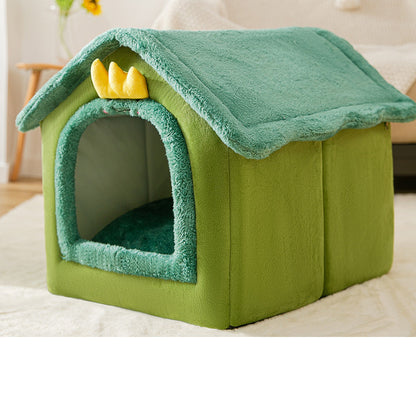 Foldable Dog & Cat House - Warm Winter Bed, Removable Nest, Cozy Pet Cave