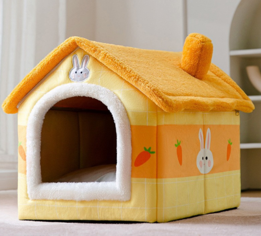 Foldable Dog & Cat House - Warm Winter Bed, Removable Nest, Cozy Pet Cave