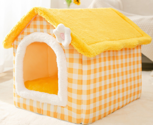 Foldable Dog & Cat House - Warm Winter Bed, Removable Nest, Cozy Pet Cave