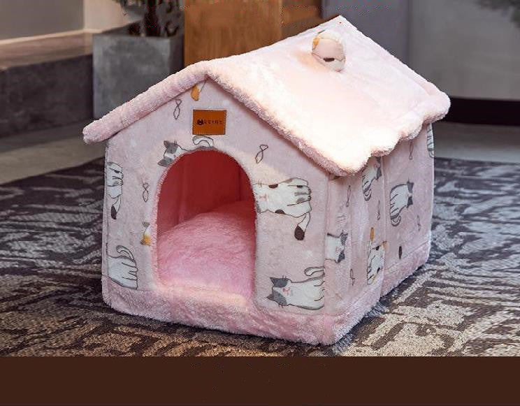 Foldable Dog & Cat House - Warm Winter Bed, Removable Nest, Cozy Pet Cave