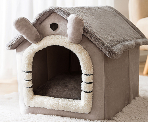 Foldable Dog & Cat House - Warm Winter Bed, Removable Nest, Cozy Pet Cave