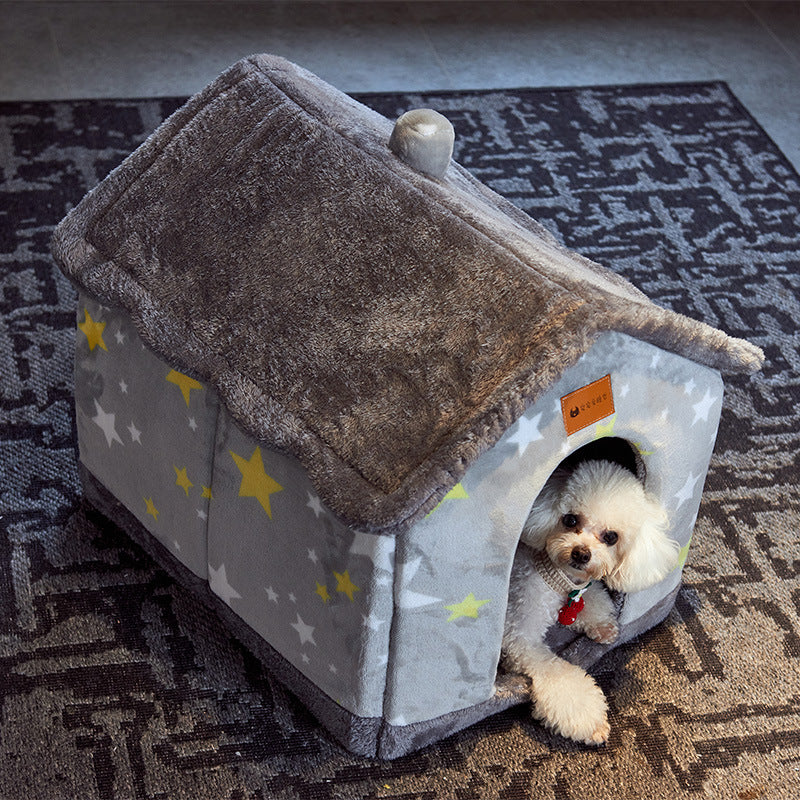 Foldable Dog & Cat House - Warm Winter Bed, Removable Nest, Cozy Pet Cave