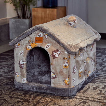 Foldable Dog & Cat House - Warm Winter Bed, Removable Nest, Cozy Pet Cave