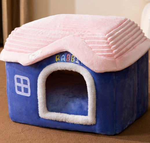 Foldable Dog & Cat House - Warm Winter Bed, Removable Nest, Cozy Pet Cave