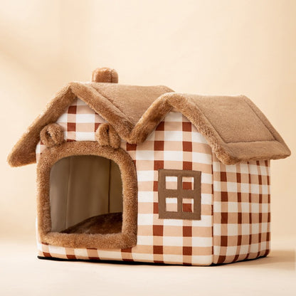 Foldable Dog & Cat House - Warm Winter Bed, Removable Nest, Cozy Pet Cave