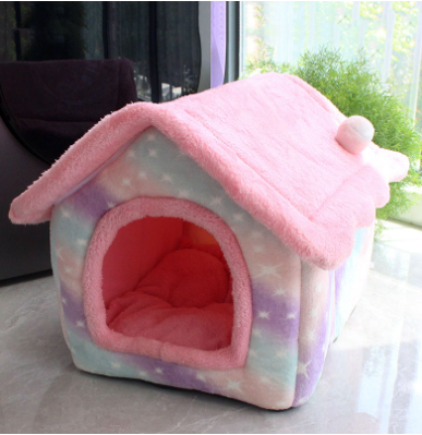 Foldable Dog & Cat House - Warm Winter Bed, Removable Nest, Cozy Pet Cave