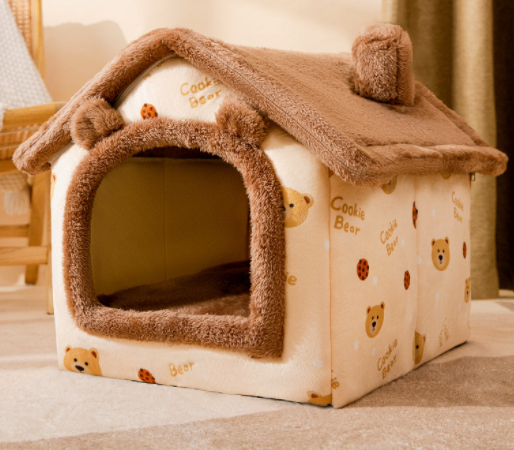 Foldable Dog & Cat House - Warm Winter Bed, Removable Nest, Cozy Pet Cave