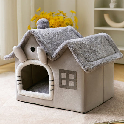 Foldable Dog & Cat House - Warm Winter Bed, Removable Nest, Cozy Pet Cave