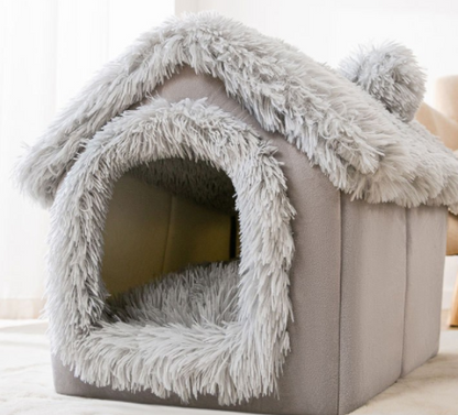 Foldable Dog & Cat House - Warm Winter Bed, Removable Nest, Cozy Pet Cave