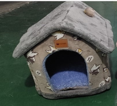 Foldable Dog & Cat House - Warm Winter Bed, Removable Nest, Cozy Pet Cave