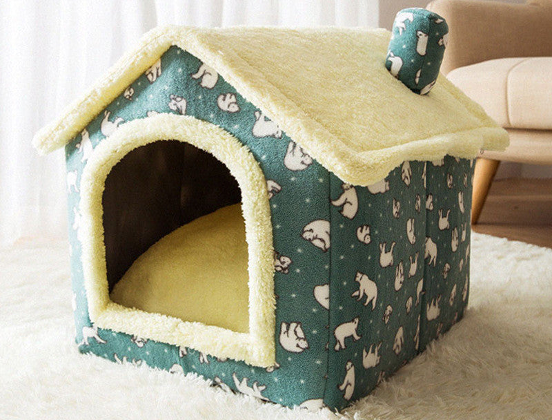 Foldable Dog & Cat House - Warm Winter Bed, Removable Nest, Cozy Pet Cave