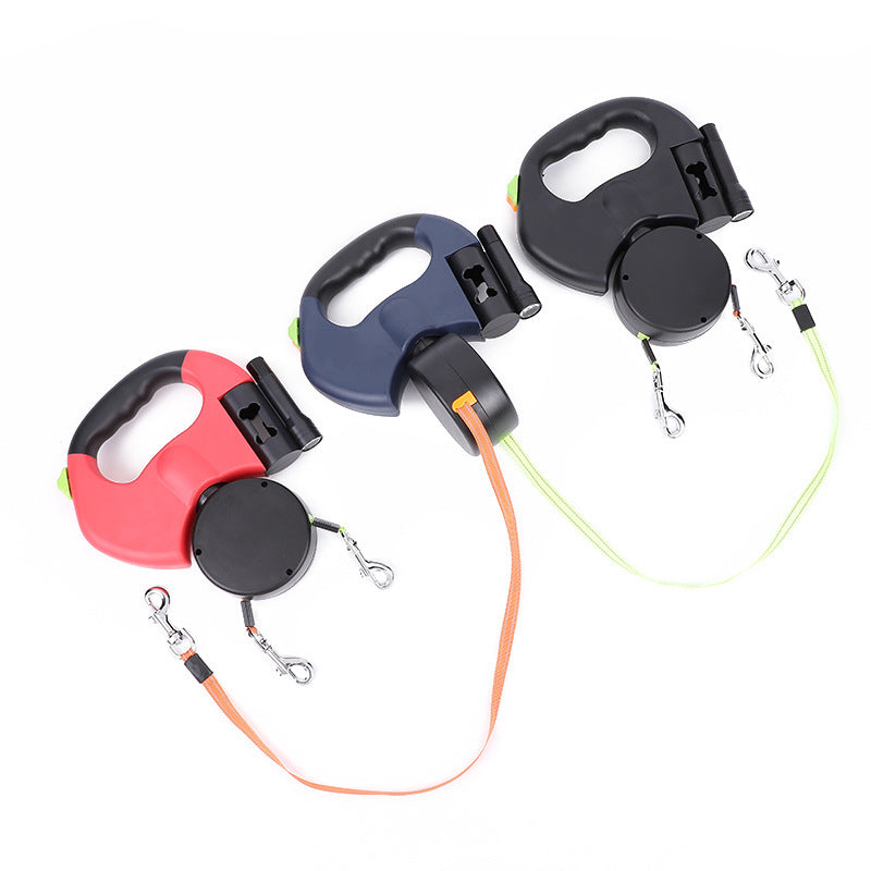 Reflective Retractable Dual Dog Leash with Lights - 360° Swivel for Small Dogs