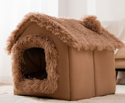 Foldable Dog & Cat House - Warm Winter Bed, Removable Nest, Cozy Pet Cave