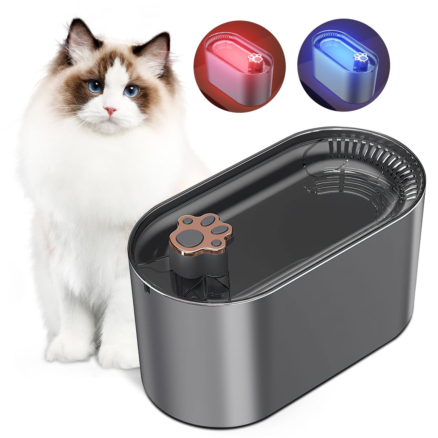 3L Cat Dog Water Bowl Fountain with LED Light