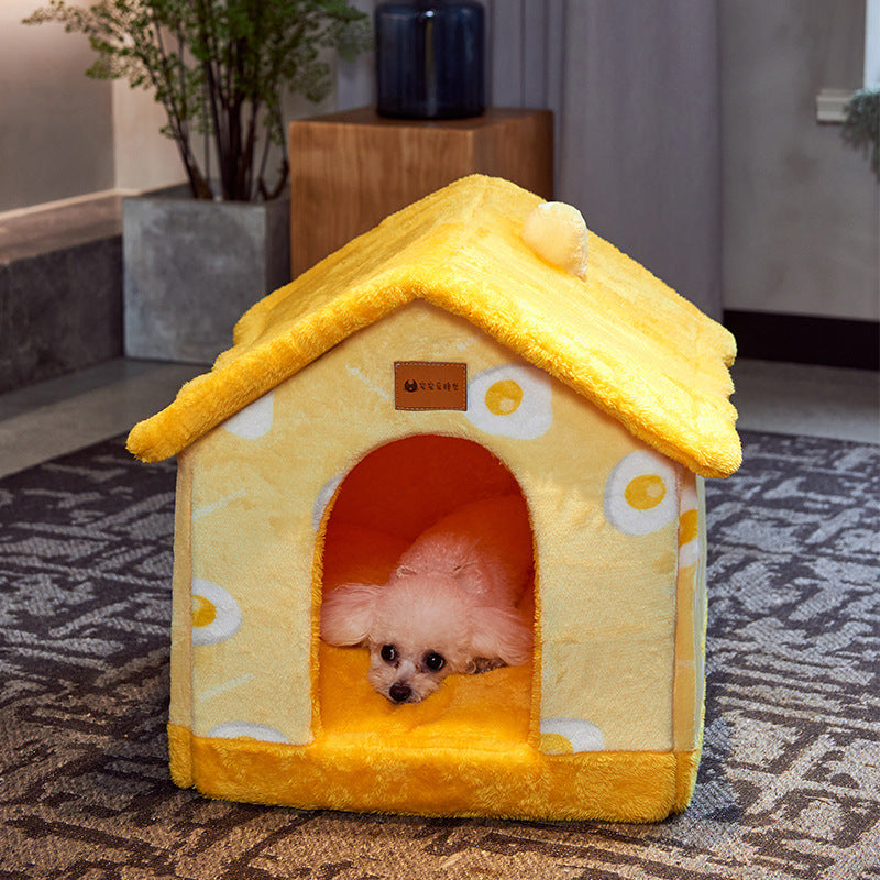 Foldable Dog & Cat House - Warm Winter Bed, Removable Nest, Cozy Pet Cave