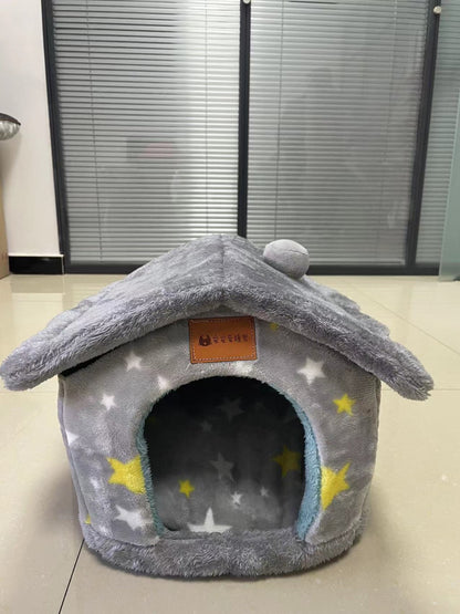 Foldable Dog & Cat House - Warm Winter Bed, Removable Nest, Cozy Pet Cave