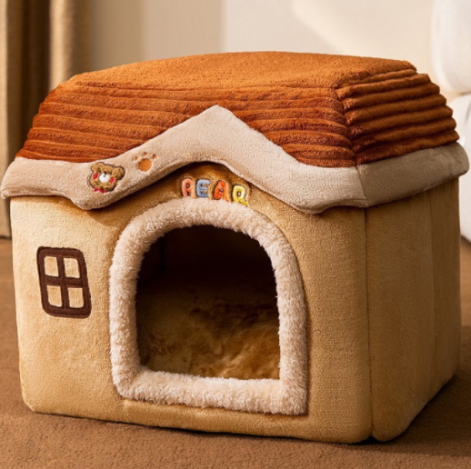 Foldable Dog & Cat House - Warm Winter Bed, Removable Nest, Cozy Pet Cave