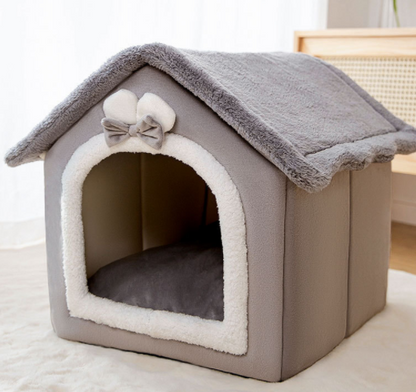 Foldable Dog & Cat House - Warm Winter Bed, Removable Nest, Cozy Pet Cave